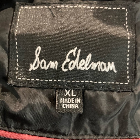 SAM EDELMAN Sz XL Hooded Shiny Reflective Back Zipper Pockets Puffer Coat Jacket - Picture 2 of 11